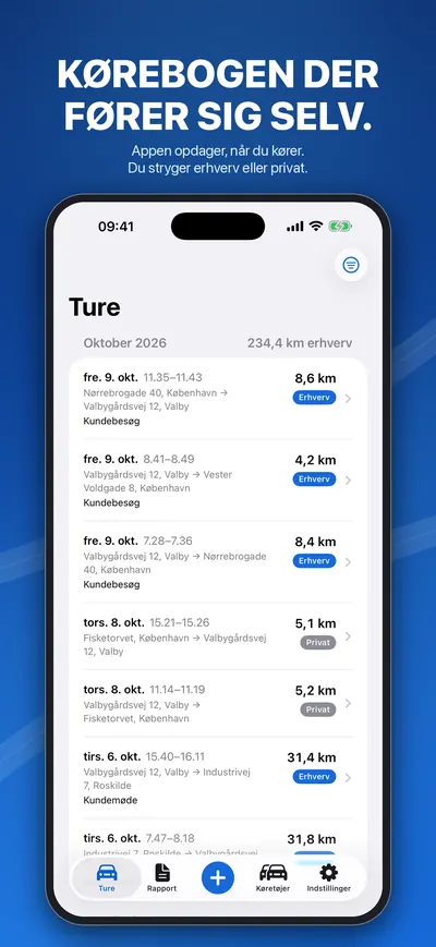 Turlisten med automatisk registrerede ture