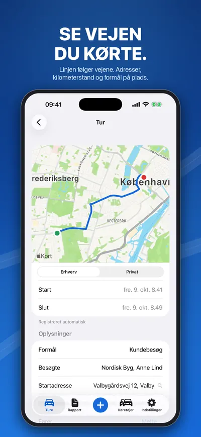 En tur på kortet med adresser og formål