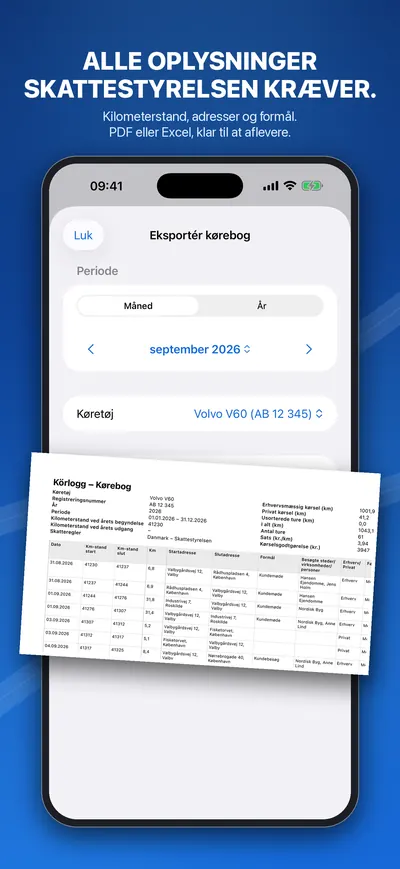Eksport af kørebogen som PDF eller Excel