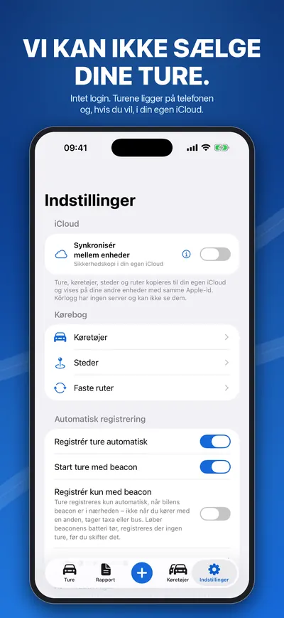 Indstillinger: synkronisering i egen iCloud