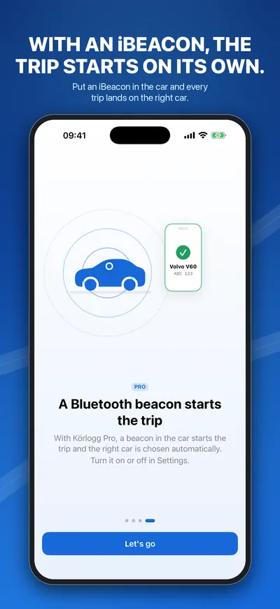 Onboarding page: a Bluetooth beacon in the car starts the trip