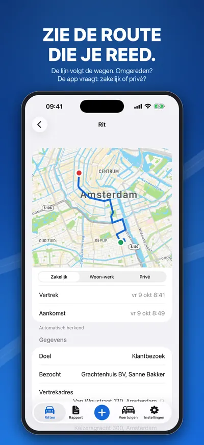 Een rit op de kaart met adressen en doel