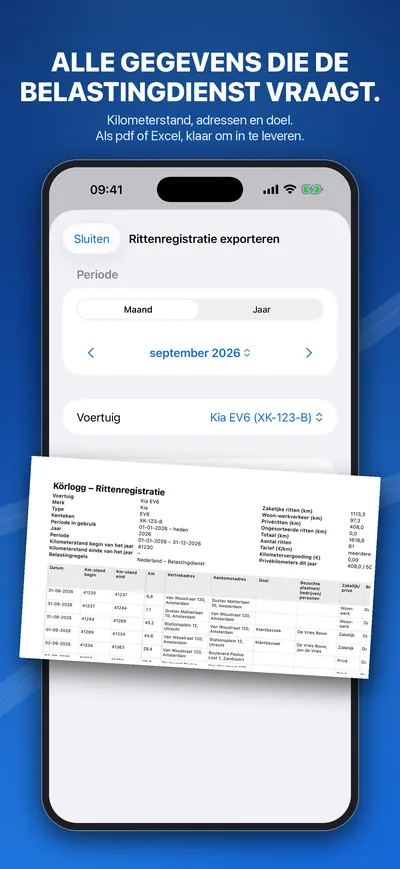 Export van de rittenregistratie als pdf of Excel