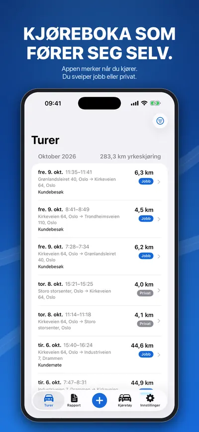 Turlisten med automatisk loggede turer