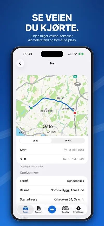En tur på kartet med adresser og formål