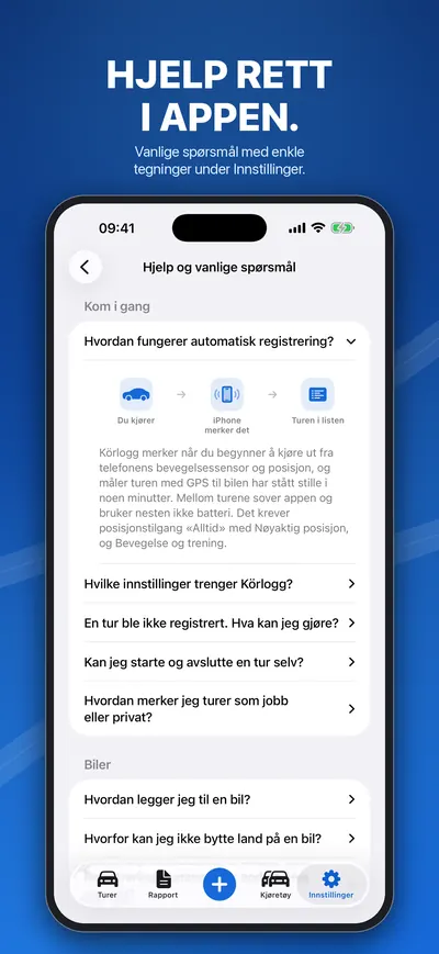 Hjelp og vanlige spørsmål i appen