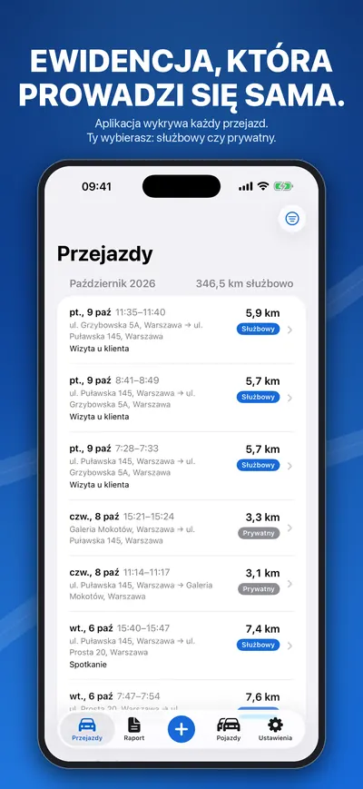Lista przejazdów zapisanych automatycznie