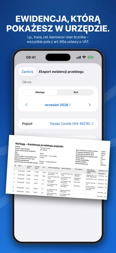 Raport ewidencji przebiegu pojazdu