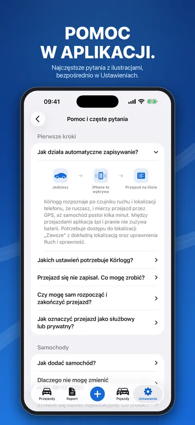Pomoc i częste pytania w aplikacji