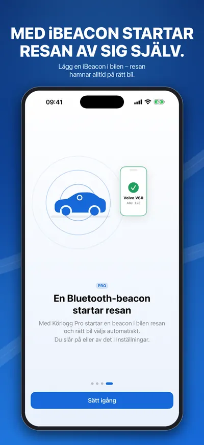 Introduktionssida: en Bluetooth-beacon i bilen startar resan