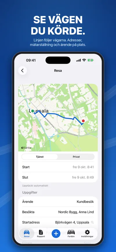 En resa på kartan med adresser, ärende och besökta personer