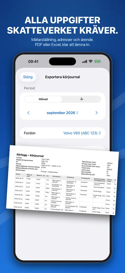 Export av körjournalen som PDF eller Excel